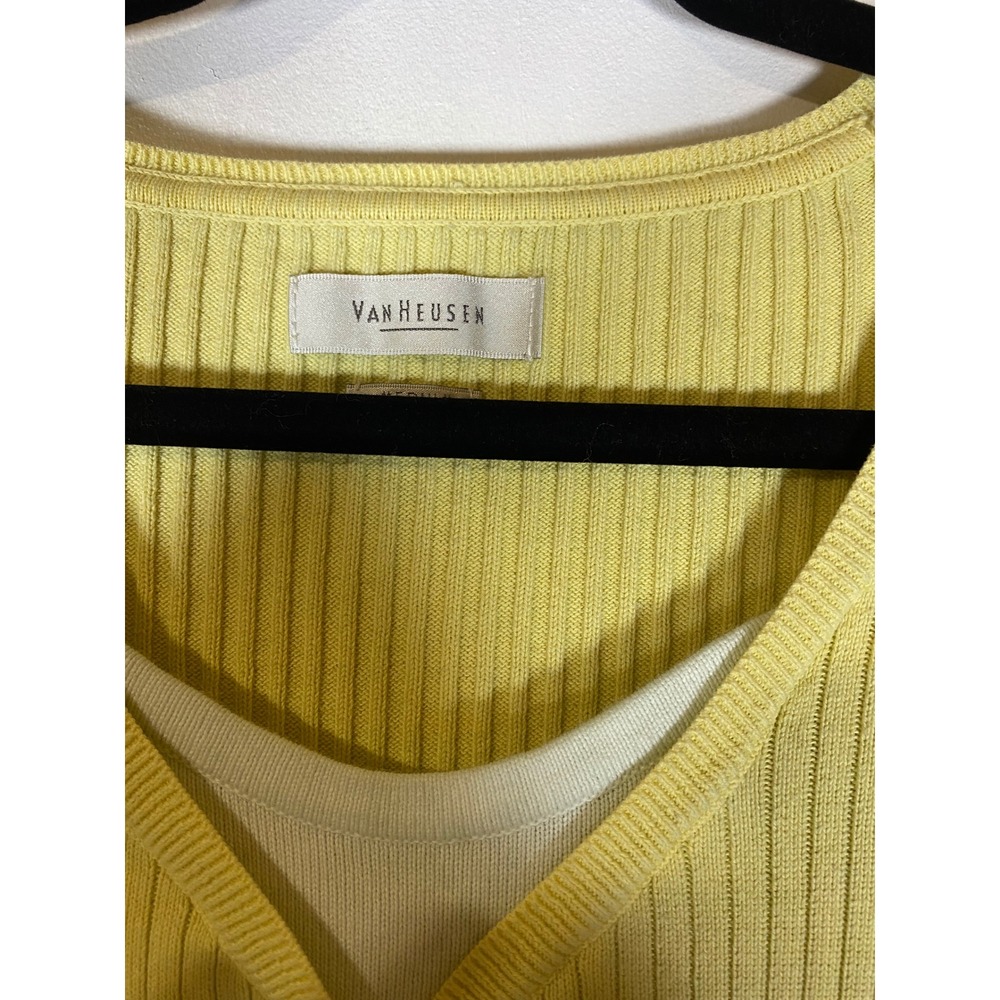 Preppy Butter Yellow Ribbed Henley Top Medium 3/4 Sleeve Y2K Cotton 00s 90s - Picture 2 of 7